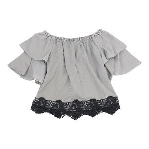 Roommates Striped Off the Shoulder Top Size Large Black White Ruffle Sleeve L